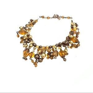 Vintage Amber glass bead pearl goldtone bracelet